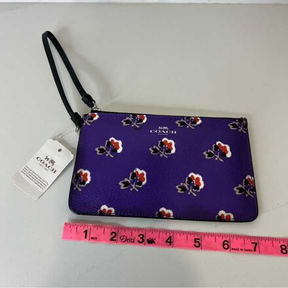 NWT Coach Bramble Rose Purple Leather Floral Print Wristlet Zip Closure - Picture 14 of 15